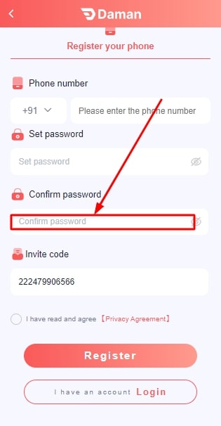 Confirm the entered password