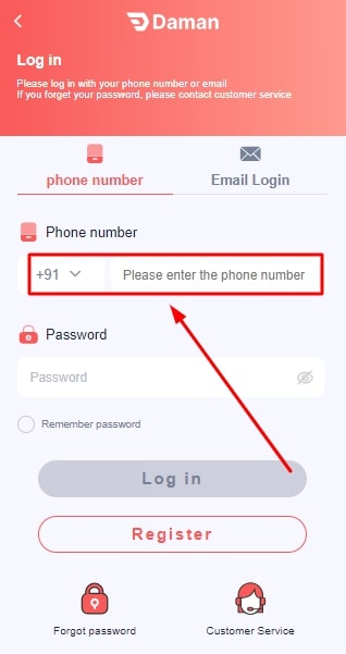 Enter the registered phone number